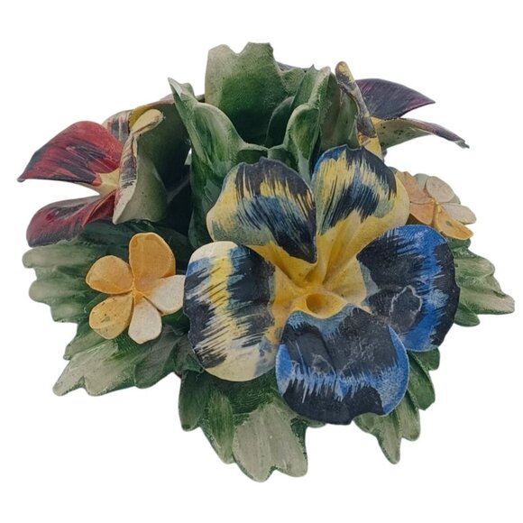 Vintage 1950s Capodimonte Candle Holders With African Violets & Butterflies Flor - Picture 10 of 13